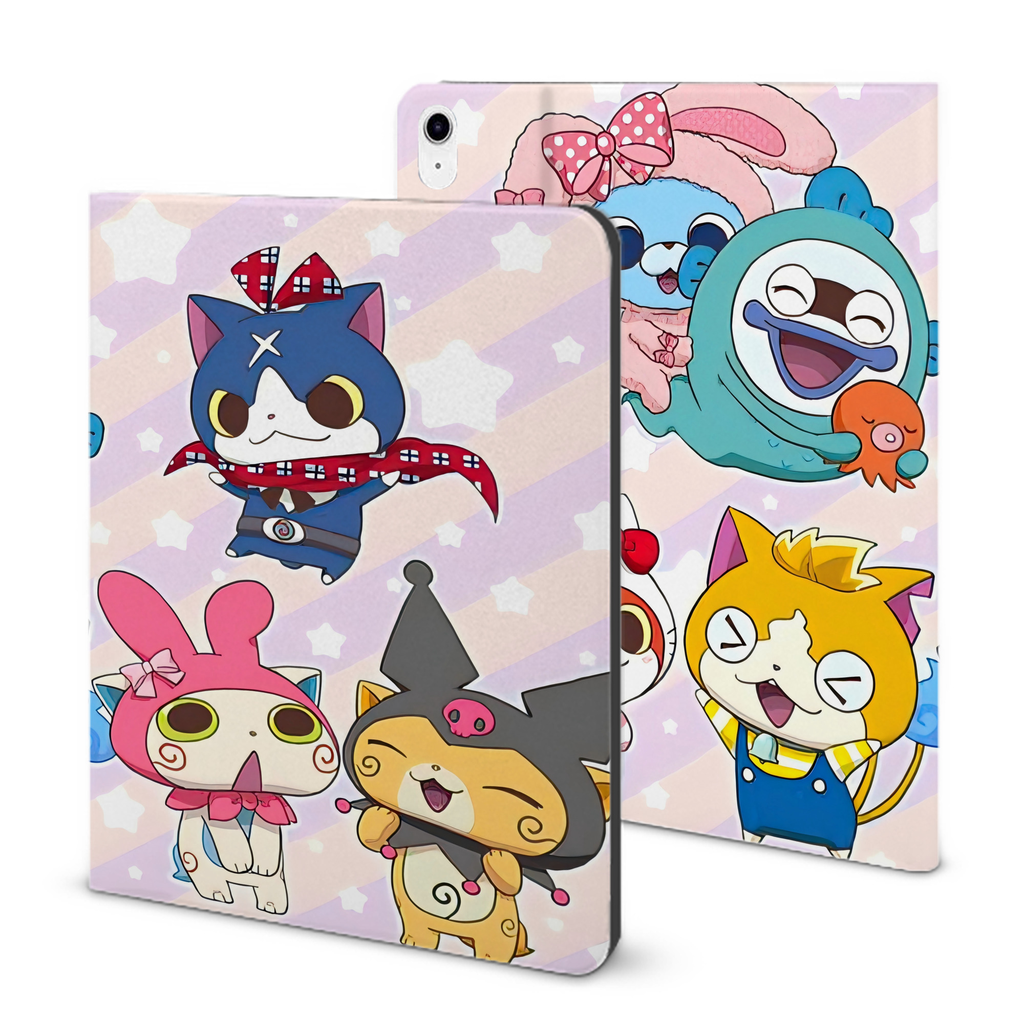 （画像用） 妖怪ウォッチ Yo-kai Watch IPad ケース ブック型 PUレザー TPU 耐衝撃 軽量 薄型 ペン収納なし 全面保護 IPad 各モデル対応